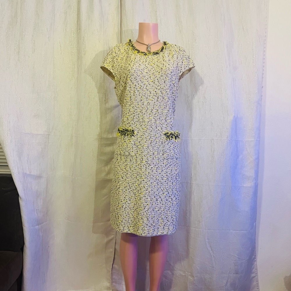 St. John Cream and Green Midi Dress